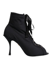 Black Stiletto Heels Lace Up Boots Shoes
