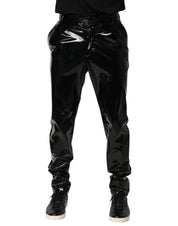 Black Polyester Mid Waist Men Trouser Pants