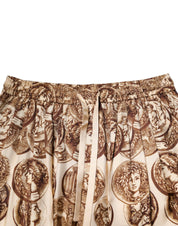 Beige Coin Print Silk Twill Men Jogger Pants