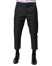 Gray Blue Cotton 3/4 Chinos Crop Trouser Pants
