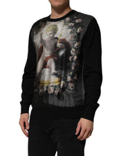 Black Cashmere Cherub Print Baroque Sweater