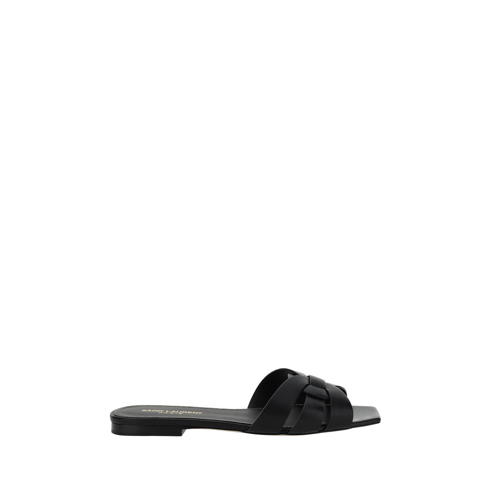 Saint Laurent Black Calf Leather Strap-On Sandals