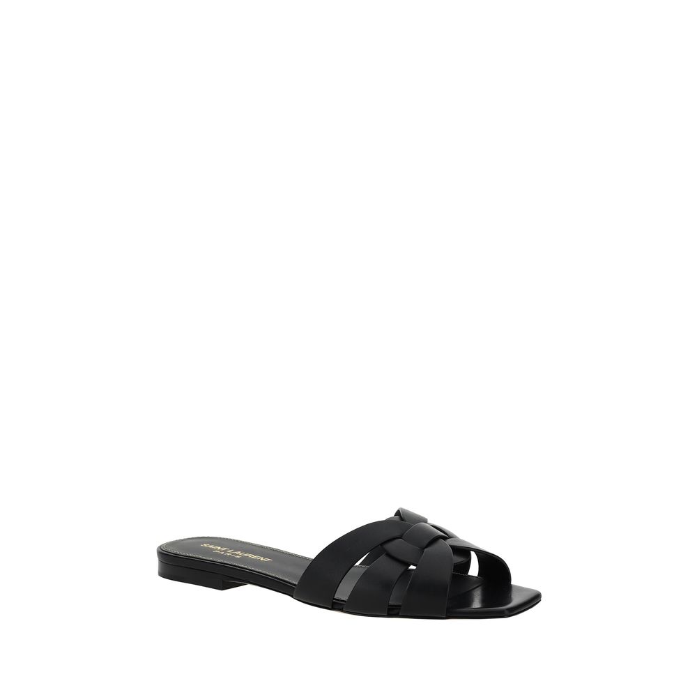 Saint Laurent Black Calf Leather Strap-On Sandals