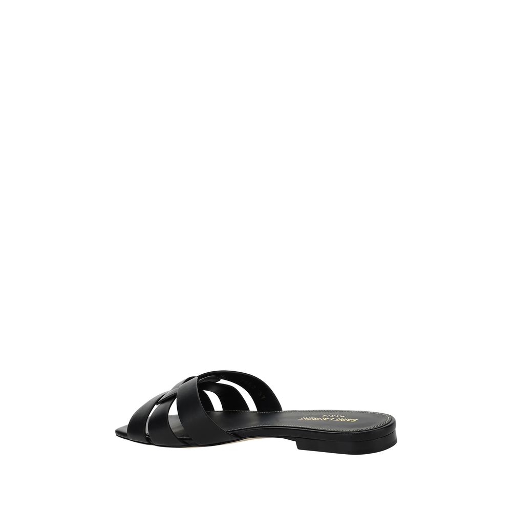 Saint Laurent Black Calf Leather Strap-On Sandals