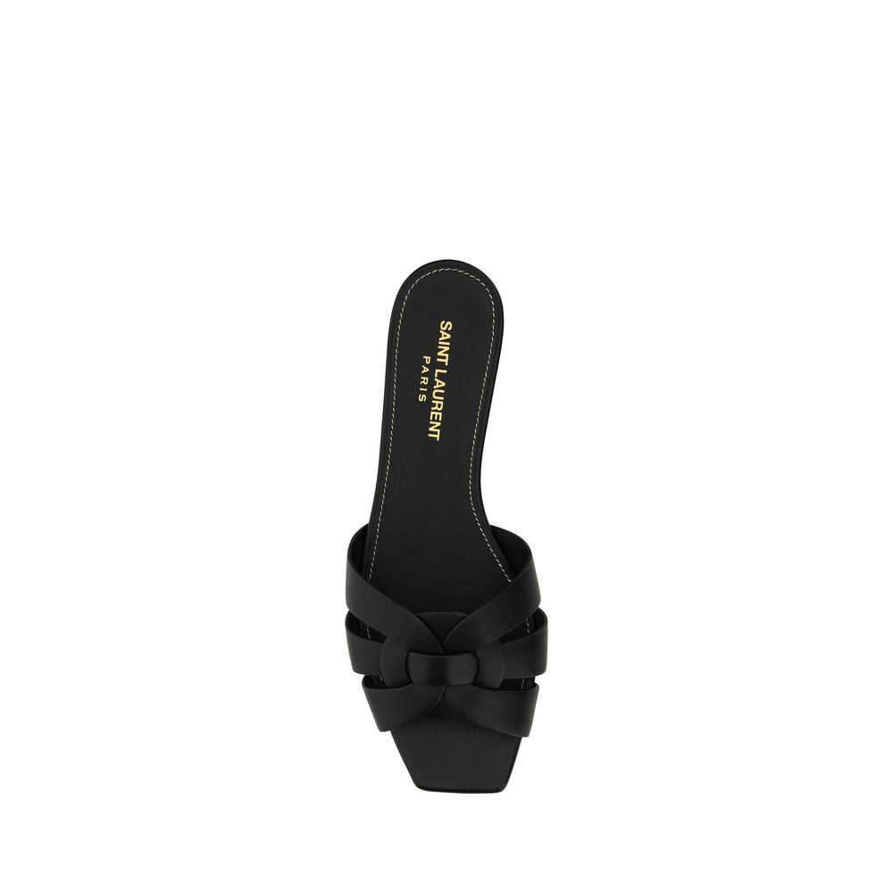 Saint Laurent Black Calf Leather Strap-On Sandals