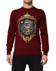 Burgundy Cashmere Lion Crest Pullover Sweater
