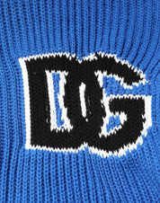 Blue Cotton Logo Patch Ribbed Knit Cardigan Sweater