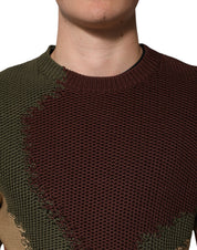 Multicolor Cotton Abstract Men Pullover Sweater