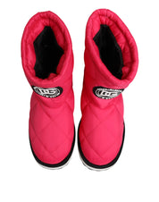 Fuchsia Rosa Viskos Vadderade Stövlar Med Hög Vad Med Logodetaljer