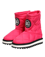 Fuchsia Rosa Viskos Vadderade Stövlar Med Hög Vad Med Logodetaljer