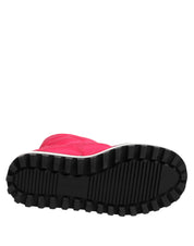 Fuchsia Rosa Viskos Vadderade Stövlar Med Hög Vad Med Logodetaljer