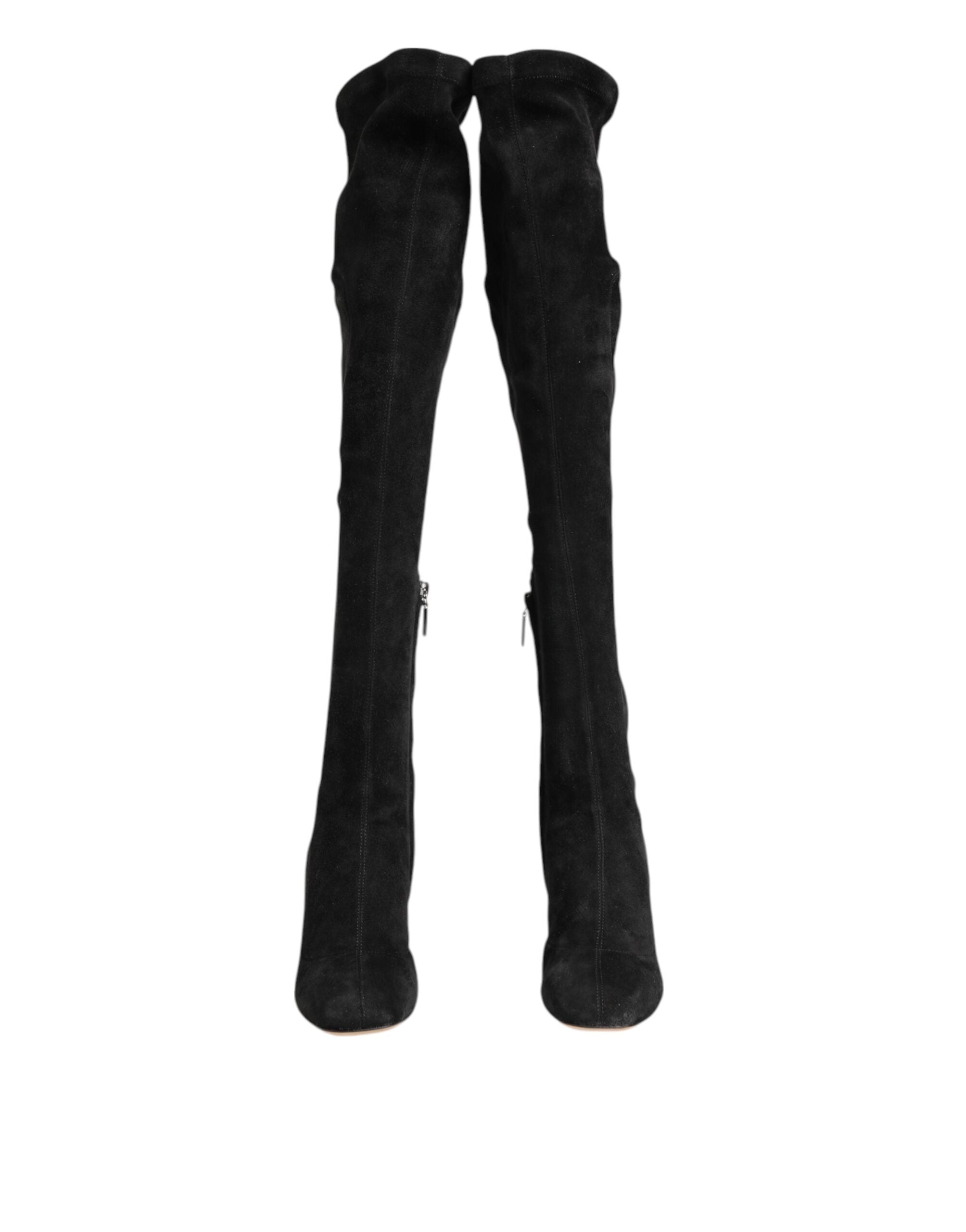Dolce & Gabbana Black Suede Knee High Boots
