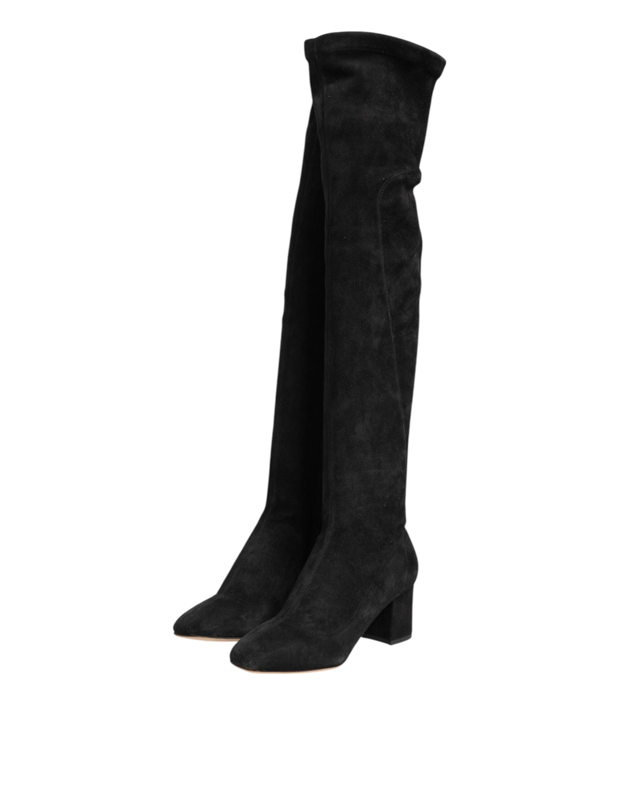 Dolce & Gabbana Black Suede Knee High Boots