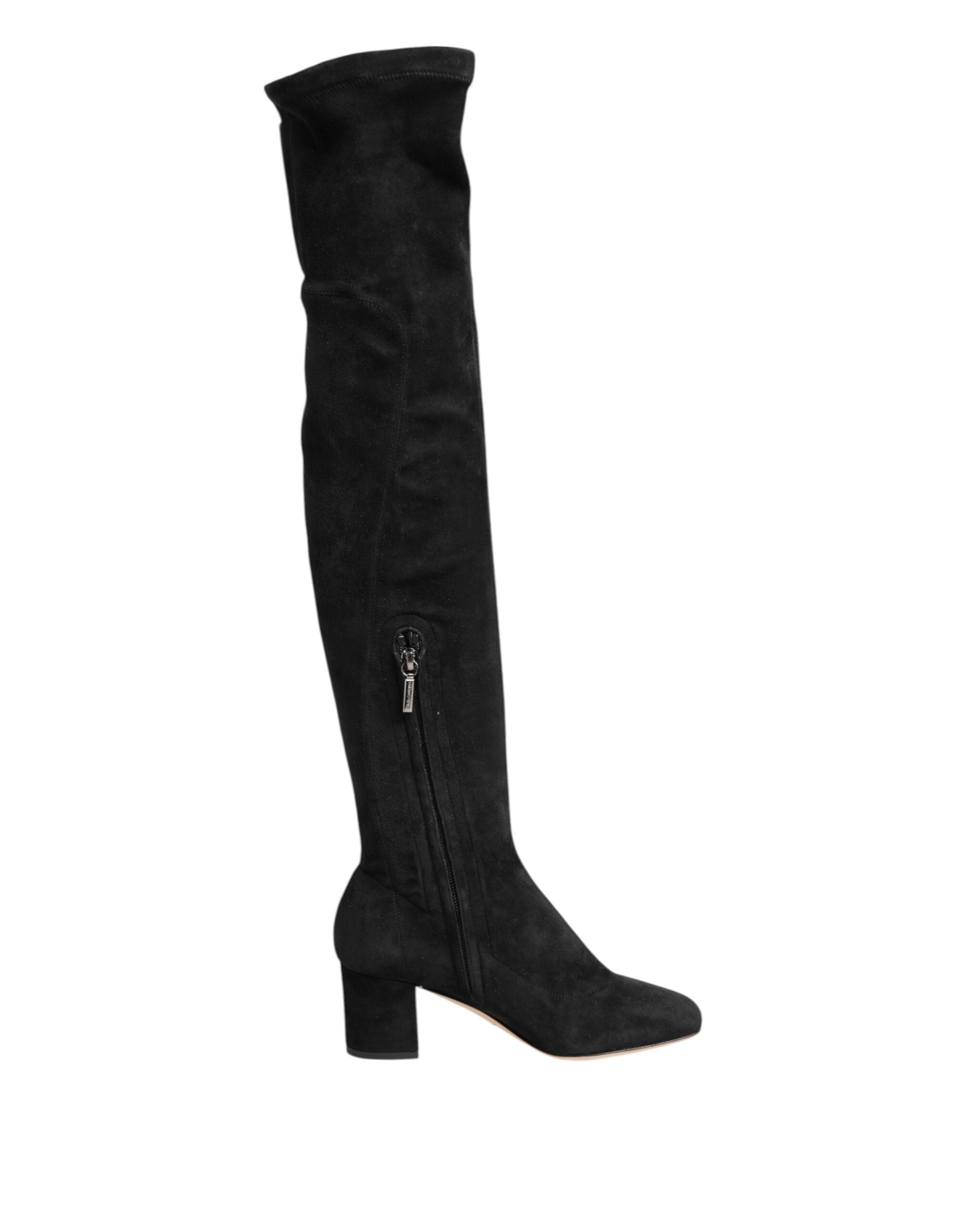 Dolce & Gabbana Black Suede Knee High Boots