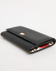 Black Leather Trifold Logo Plaque Card Holder Wallet