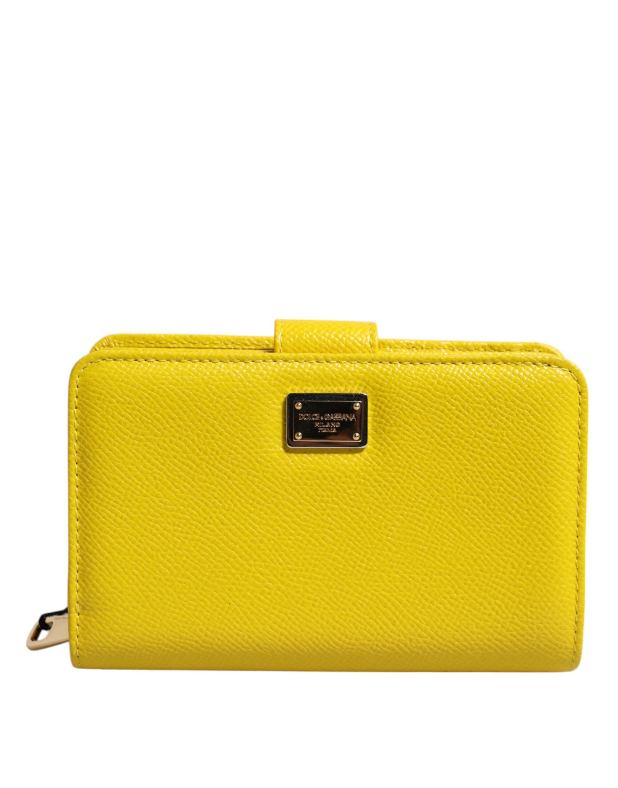 Dolce & Gabbana Yellow Calf Leather Bifold Continental Clutch Wallet