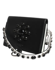 Black Leather Crystal Embellished Card Holder Wallet
