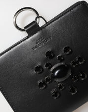 Black Leather Crystal Embellished Card Holder Wallet