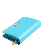 Light Blue Leather Bifold Continental Clutch Wallet
