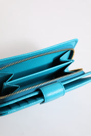 Light Blue Leather Bifold Continental Clutch Wallet