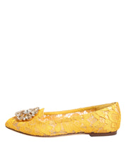 Yellow Taormina Lace Crystals Flats Shoes