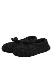 Black Wool Knit Slip On Ballerina Flats Shoes