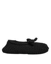 Black Wool Knit Slip On Ballerina Flats Shoes
