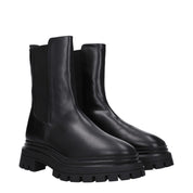 Black Leather Ankle Boots with Logo