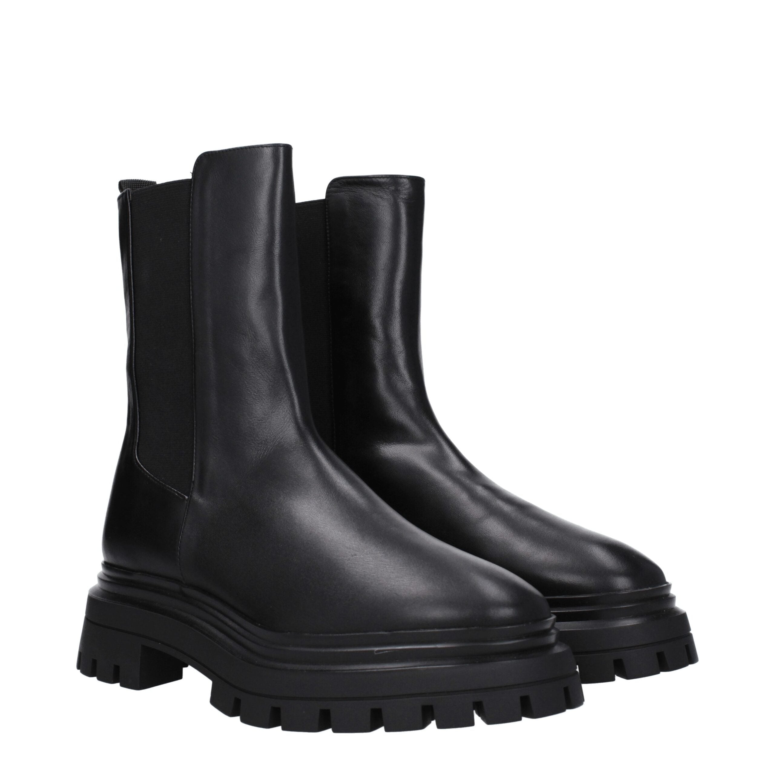 Black Leather Ankle Boots with Logo