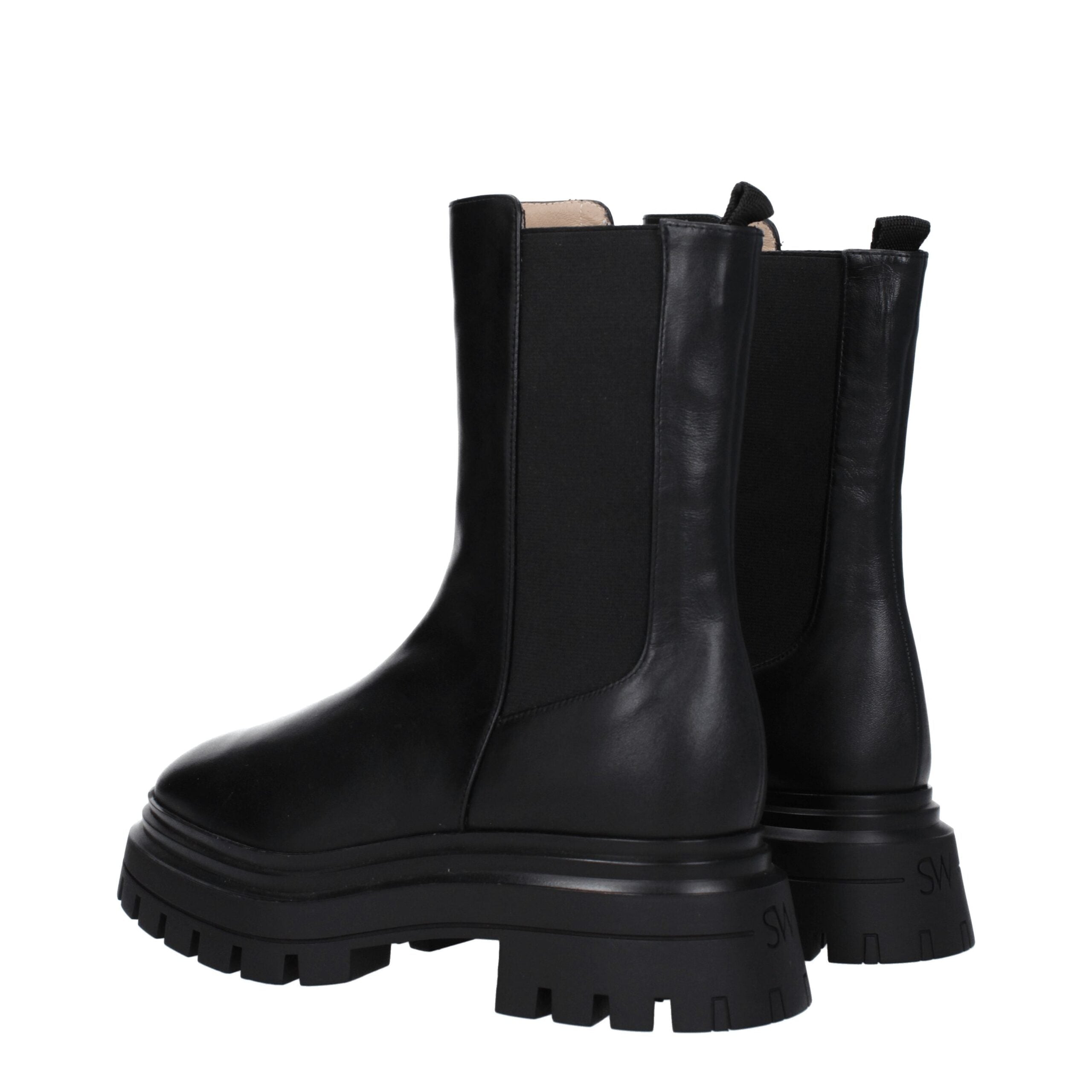 Black Leather Ankle Boots with Logo