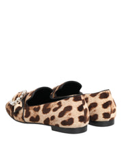 Brown Leopard Print Crystals Loafers Flats Shoes
