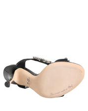Svarta Keira Satin Kristallklackade Sandaler