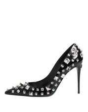 Black Crystals Studs Stiletto Pumps Shoes