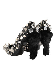 Black Crystals Studs Stiletto Pumps Shoes