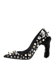 Black Crystals Studs Stiletto Pumps Shoes