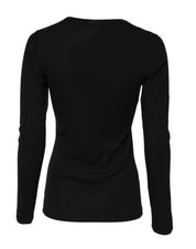 Black Cotton Knit Round Neck Long Sleeves T-shirt
