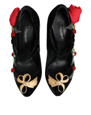 Black Roses Crystal Brooch Mary Jane Shoes