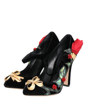 Black Roses Crystal Brooch Mary Jane Shoes