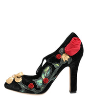 Black Roses Crystal Brooch Mary Jane Shoes