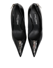 Black Patent Leather Zipper Heels Pumps Shoes