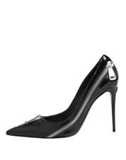 Black Patent Leather Zipper Heels Pumps Shoes
