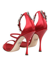 Red Satin Crystals Keira Sandals Heels Shoes