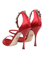 Red Satin Crystal Sandals - Dolce & Gabbana