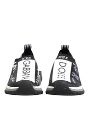 Black White Polyester Blend Low Top Sneakers with Logo Details