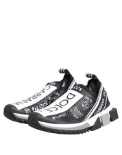 Black White Polyester Blend Low Top Sneakers with Logo Details