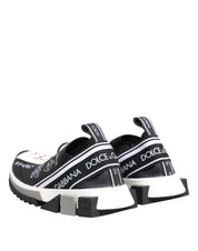 Black White Polyester Blend Low Top Sneakers with Logo Details