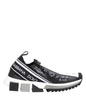 Black White Polyester Blend Low Top Sneakers with Logo Details