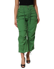 Green Cotton High Waist Cargo Trouser Pants