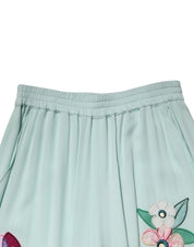 Green Floral Garterized Straight Pajama Pants