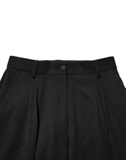 Black Zip Detailed Wool Straight Leg Pants
